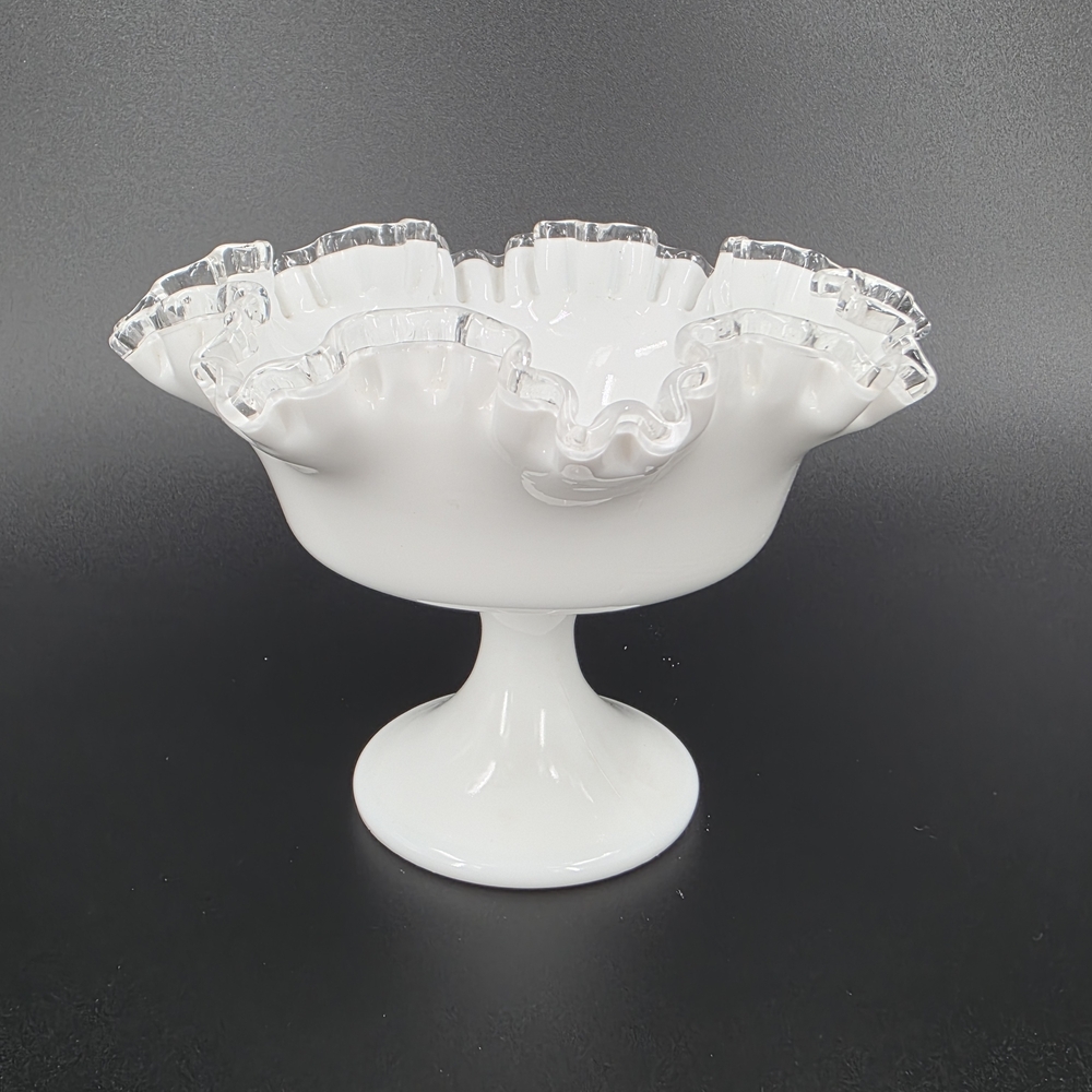 Fenton White Glass Ruffled Edge Compote